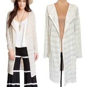 NWOT Hodges Collection Cardigan Duster Sz.XL Cream Crochet Open Front Long Boho